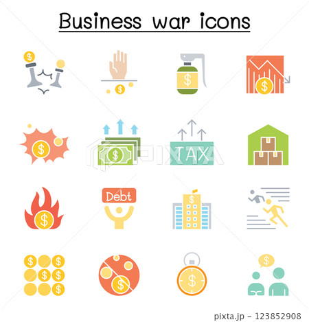 Economic sanction, Business war, trade war, business crisis icon set in flat color style 123852908