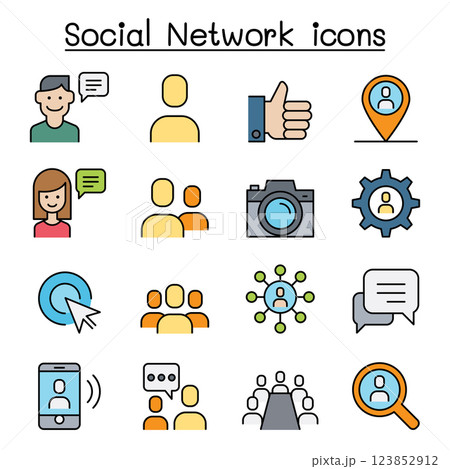 Social network, social media icon set in colorline style 123852912