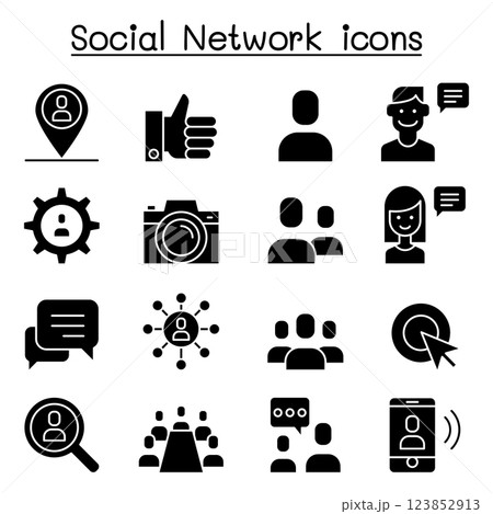 Social network, social media icon set in glyph style 123852913