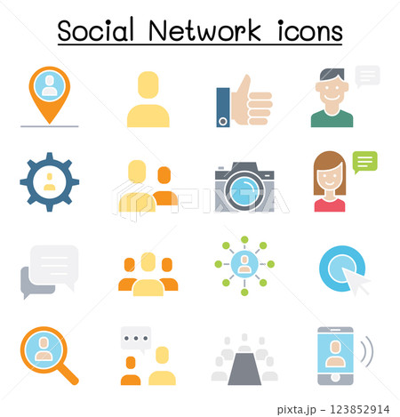 Social network, social media icon set in flat color style 123852914