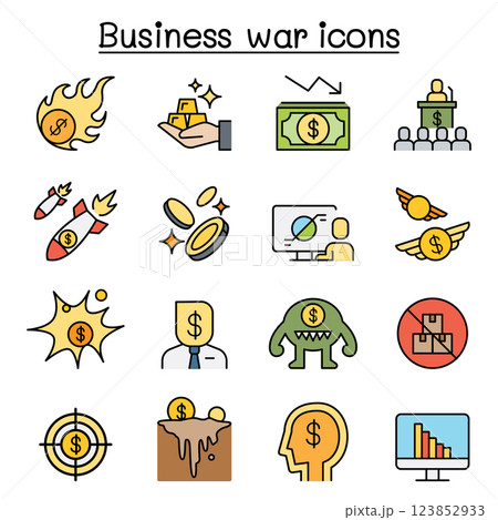 Business war, Business sanction, trade war, import tax icon set in colorline style 123852933