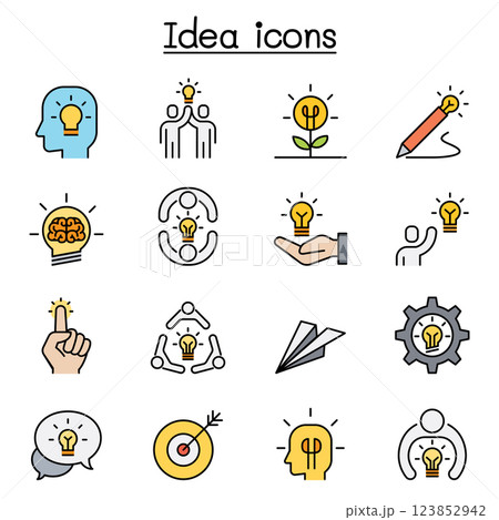 Idea, thinking, planning, Strategy, development, imagine icon set in colorline style 123852942