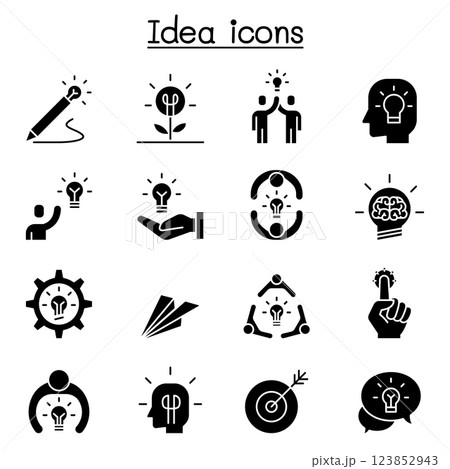Idea, thinking, planning, Strategy, development, imagine icon set in glyph style 123852943
