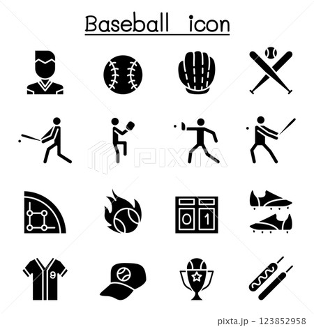 Baseball and softball icon set in glyph style 123852958