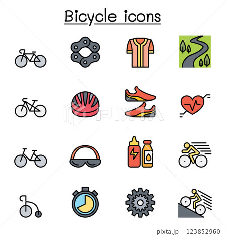 Bicycle icon set in colorline style Bicycle icon set in colorline style 123852960