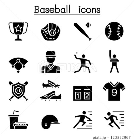 Baseball and softball icon set in glyph style Baseball and softball icon set in glyph style 123852967