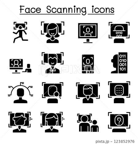 Face id, Face detection, Face recognition, Face scanning icon set in glyph style 123852976