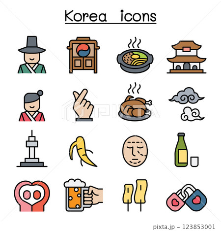korea icon set in colorline style 123853001
