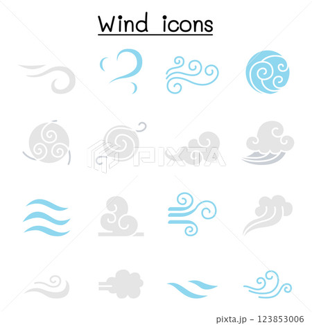 Wind icon set in flat color style Wind icon set in flat color style 123853006