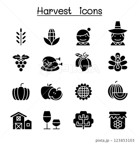 Harvest and Thanksgiving icon set in glyph style 123853103