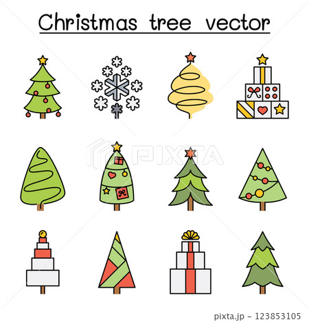 Christmas tree icon set in colorline style 123853105