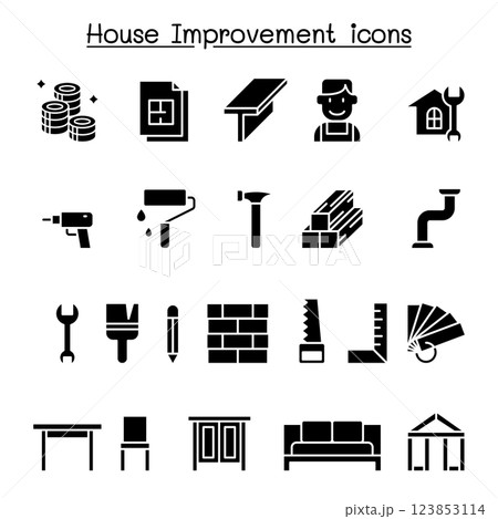 House improvement icon set in glyph style House improvement icon set in glyph style 123853114