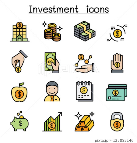 Investment icon set in colorline style Investment icon set in colorline style 123853146