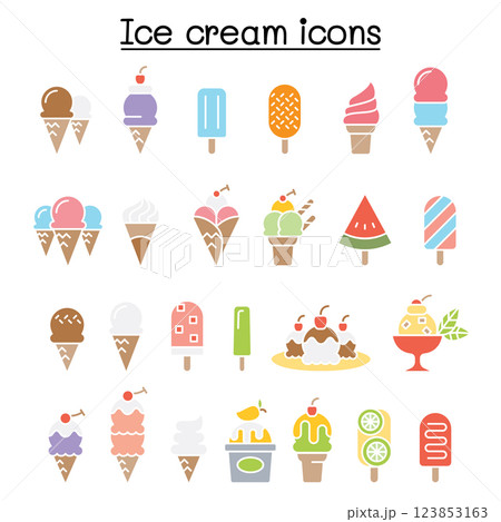 Ice cream icon set in flat color style 123853163