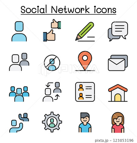 Social network , Social media icon set in colorline style 123853196