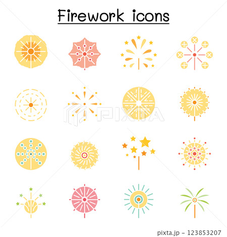 Firework icon set in flat color style Firework icon set in flat color style 123853207