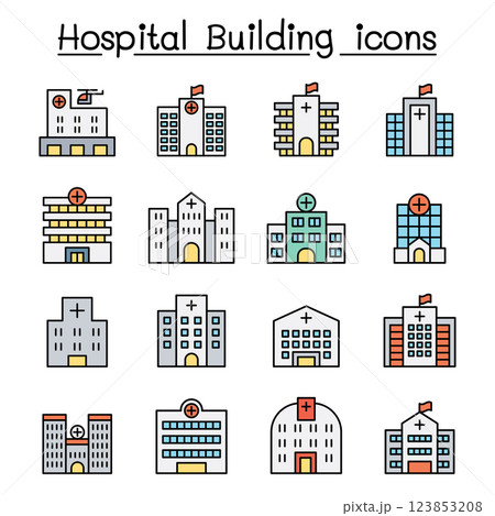Hospital building icon set in colorline style 123853208