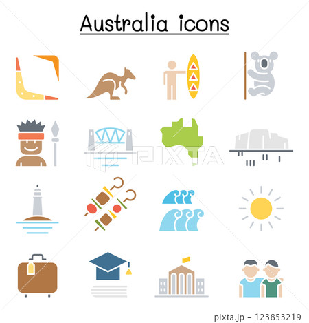 Australia icon set in flat color style 123853219