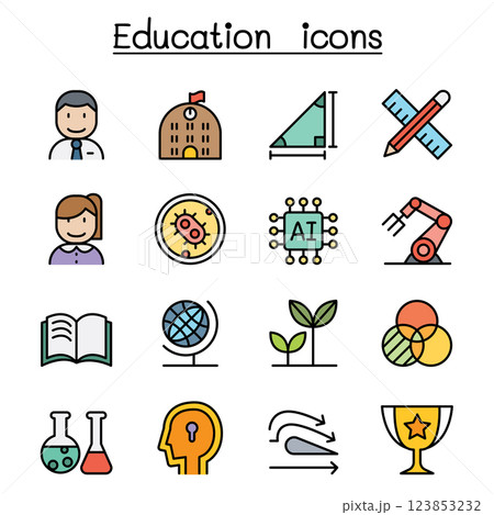 School and Education icon set in colorline style 123853232
