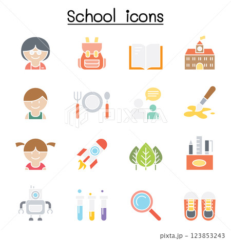 School icon set in flat color style School icon set in flat color style 123853243