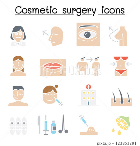 Cosmetic Surgery , Surgical operation icon set in flat color style 123853291