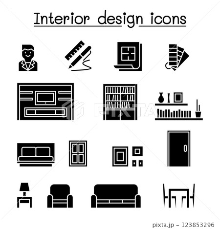 Interior design and House Improvement icon set in glyph style Interior design and House Improvement icon set in glyph style 123853296