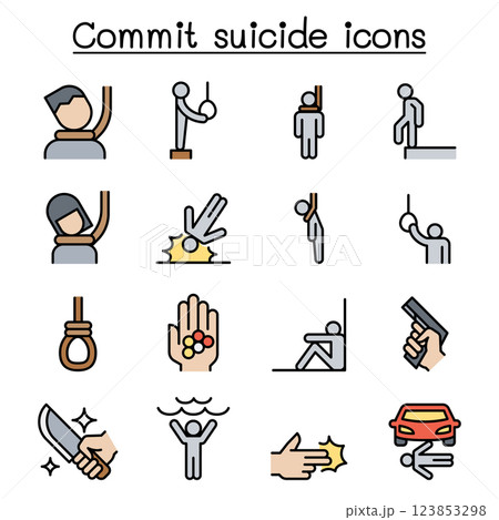 Commit suicide icon set in colorline style 123853298