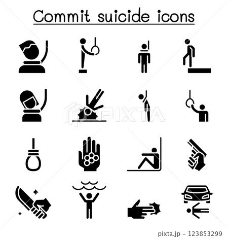 Commit suicide icon set in glyph style 123853299