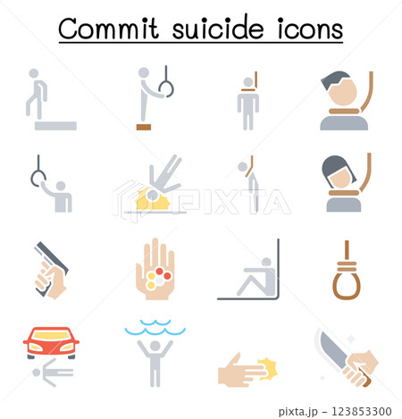 Commit suicide icon set in flat color style 123853300