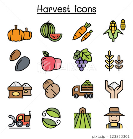 Harvest icon set in colorline style Harvest icon set in colorline style 123853301
