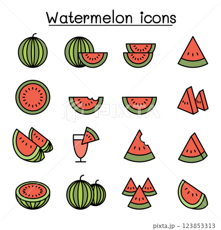 Watermelon icon set in colorline style Watermelon icon set in colorline style 123853313