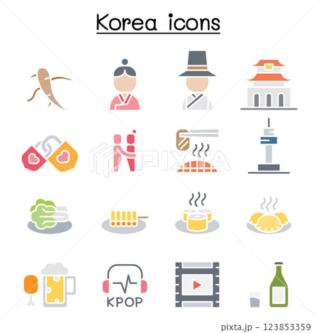 Korea icon set in flat color style Korea icon set in flat color style 123853359