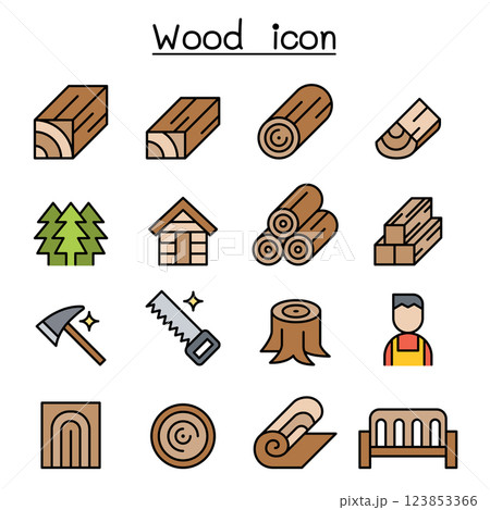 Wood icon set in colorline style 123853366