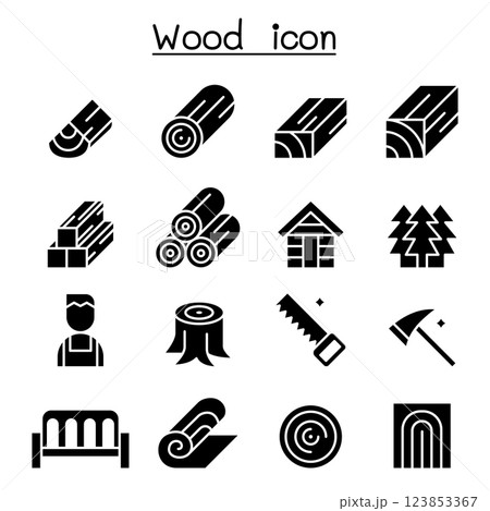 Wood icon set in glyph style Wood icon set in glyph style 123853367