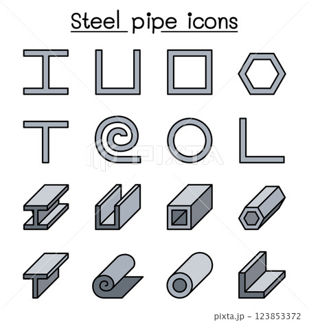Steel Pipe icon set in colorline style 123853372