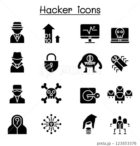Hacker icon set in glyph style 123853376