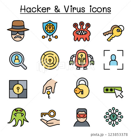 Hacker icon set in colorline style 123853378