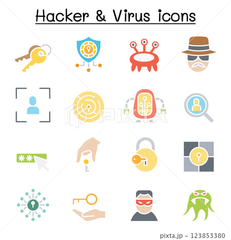 Hacker icon set in flat color style 123853380