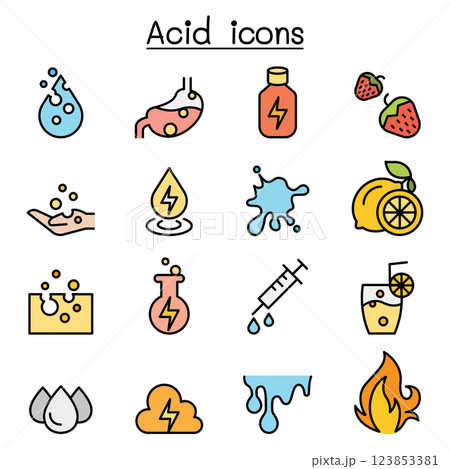 Acid icon set in colorline style 123853381