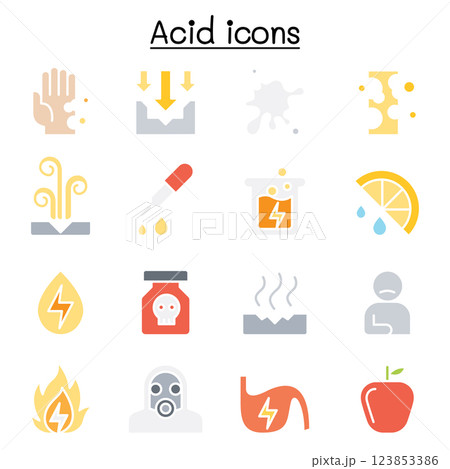 Acid icon set in flat color style Acid icon set in flat color style 123853386
