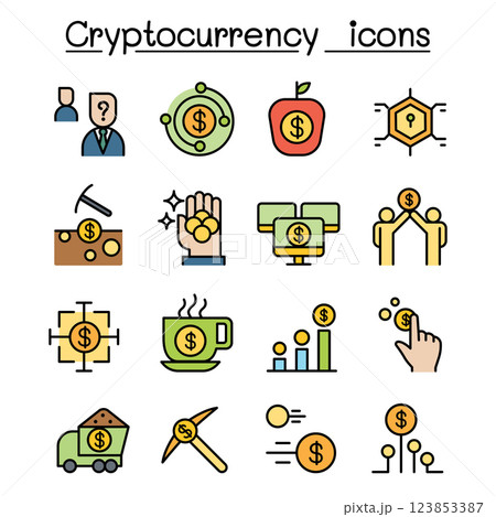 Cryptocurrency icon set in colorline style 123853387