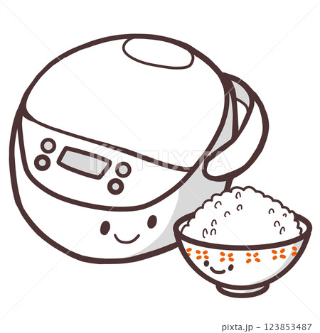 かわいいご飯と炊飯器のイラスト 123853487