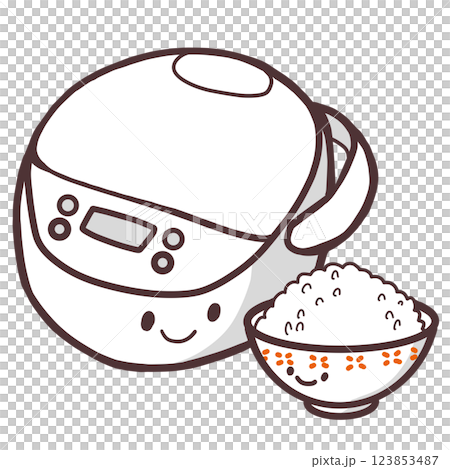 かわいいご飯と炊飯器のイラスト 123853487