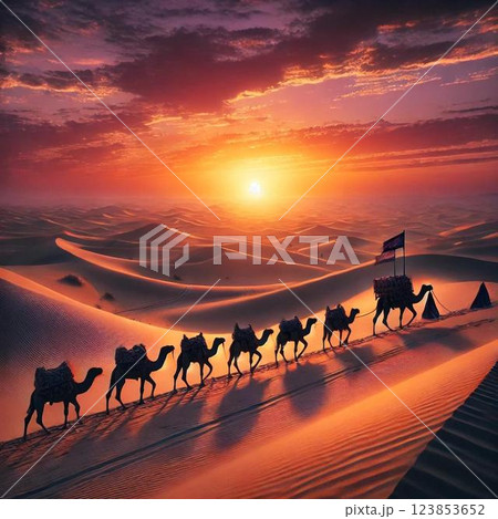 夕暮れの砂漠の風景 123853652