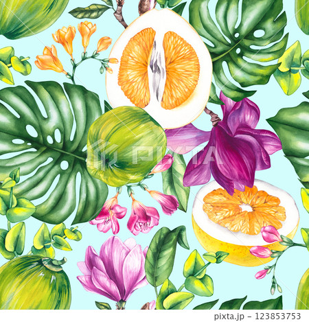 Watercolor seamless hand drawn botanical pattern 123853753