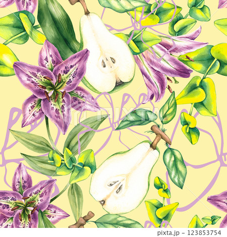 Watercolor seamless hand drawn botanical pattern 123853754