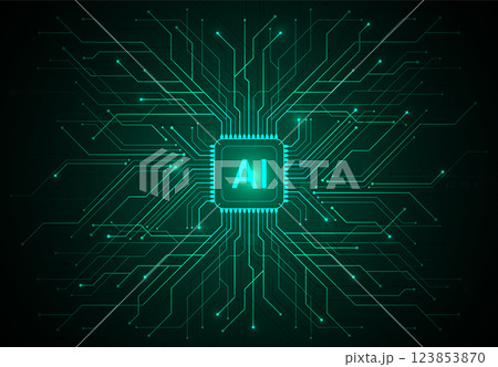 Artificial intelligence chipset on circuit board in futuristic concept technology artwork for web, banner, card, cover. Vector illustration 123853870
