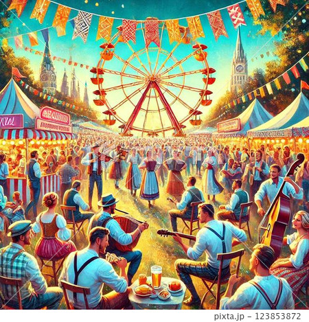 外国のフェスティバルと音楽を奏でる人々 123853872