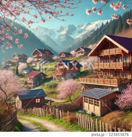 山岳の家のイラスト 123853876