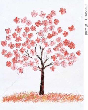 クレヨンで描いた桜の木　AI画像 123853892
